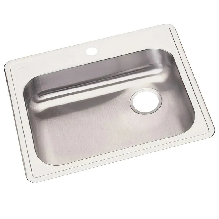 Kitchen Sink Dayton 25 x 21.25 Inch Single Bowl 1 Hole ADA Satin Drop-In Rectangle Drain Location Rear Right Depth 5-3/8 Inch Bottom Only Pads