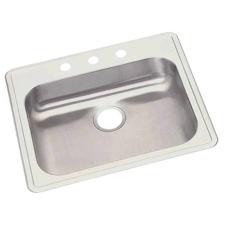 Kitchen Sink Dayton 25 x 22 Inch Single Bowl ADA Satin Drop-In Rectangle Drain Location Rear Center Depth 5-3/8 Inch Bottom Only Pads