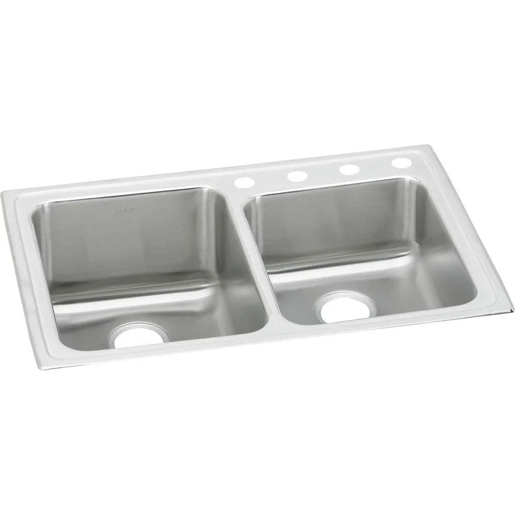 Lustertone Classic 33" Offset Double Bowl Stainless Steel Drop-In Kitchen Sink with 1 Hole