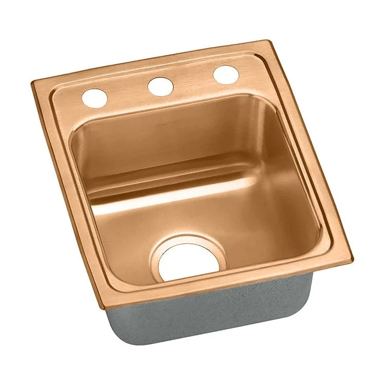 Kitchen Sink 13 x 16 Inch Single Bowl 3 Hole Copper Drop-In CuVerro Antimicrobial Copper Drain Location Center Bottom Only Pads