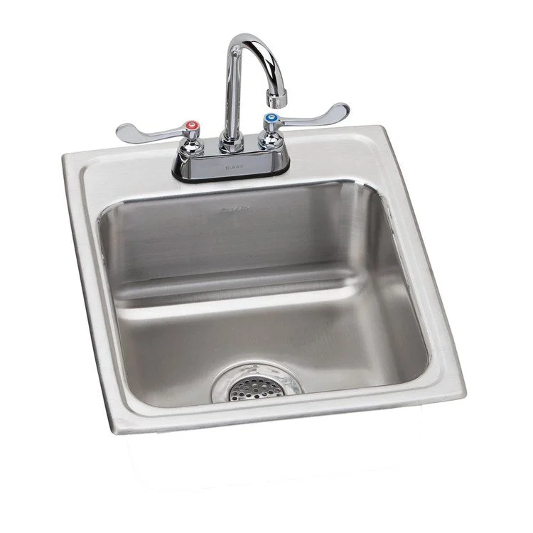 Kitchen Sink Lustertone Classic 17 x 20 Inch Single Bowl Kit with Faucet 2 Hole Lustrous Satin Top Mount Stainless Steel Drain Location Center Full Spray Sides and Bottom