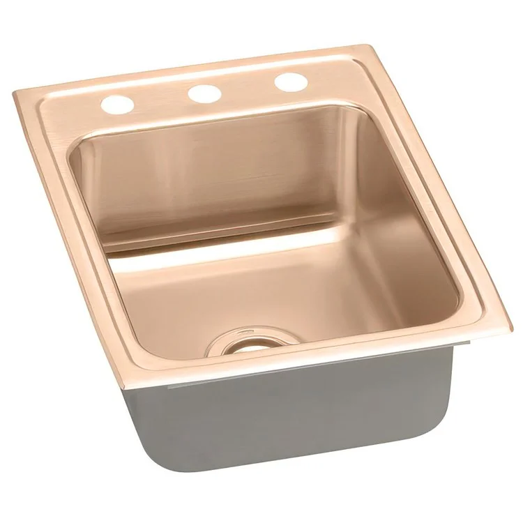 Kitchen Sink 17 x 22 Inch Single Bowl 3 Hole Copper Drop-In CuVerro Antimicrobial Copper Drain Location Center Full Spray Sides and Bottom