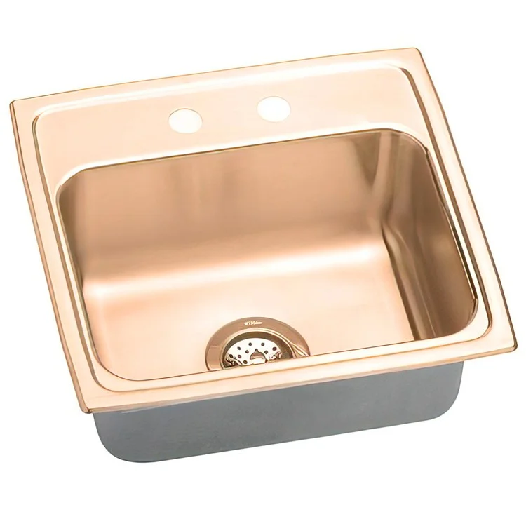 Kitchen Sink 19 x 18 Inch Single Bowl MR2 Hole Copper Drop-In CuVerro Antimicrobial Copper Drain Location Center Bottom Only Pads