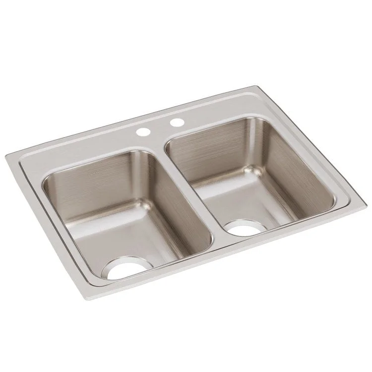 Kitchen Sink Lustertone Classic 25 x 19.5 Inch Double Bowl Equal MR2 Hole Lustrous Satin Drop-In Stainless Steel Drain Location Center Bottom Only Pads