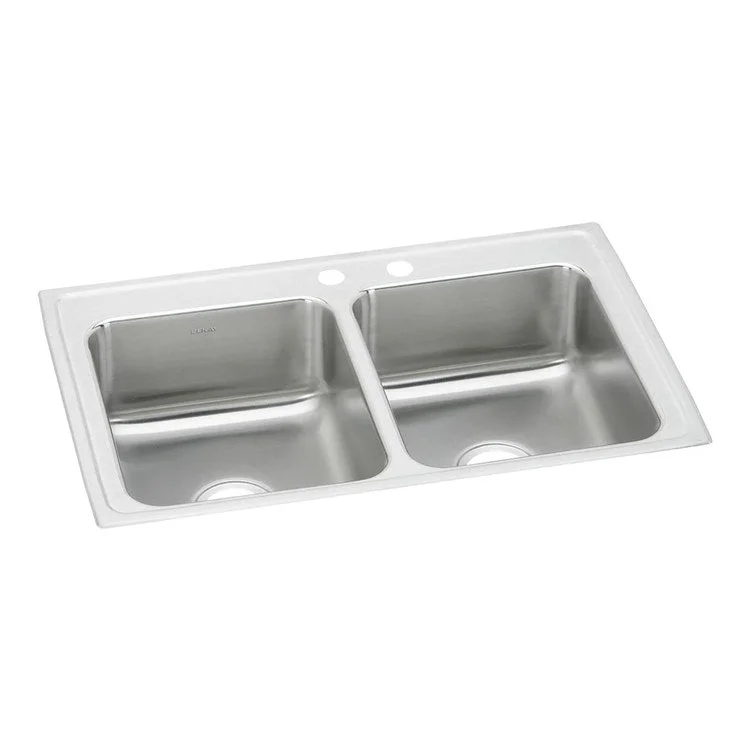 Kitchen Sink Lustertone Classic 33 x 21.25 Inch Double Bowl Equal MR2 Hole Lustrous Satin Drop-In Stainless Steel Drain Location Center Sides and Bottom Pads