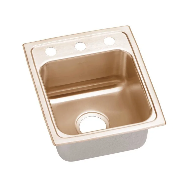 Kitchen Sink 13 x 16 Inch Single Bowl 1 Hole ADA Copper Drop-In Rectangle Drain Location Center Depth 4-1/2 Inch Bottom Only Pads