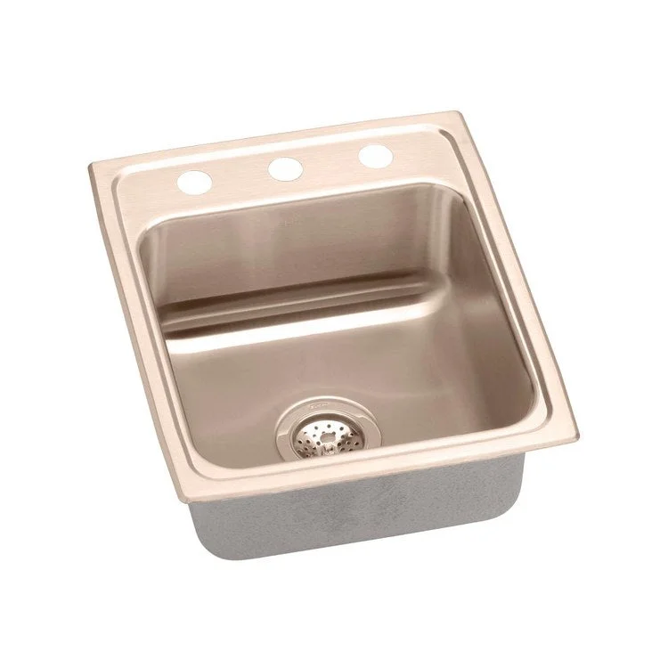 Kitchen Sink 15 x 22 Inch Single Bowl 2 Hole ADA Copper Drop-In Rectangle Drain Location Rear Center Depth 5 Inch Bottom Only Pads