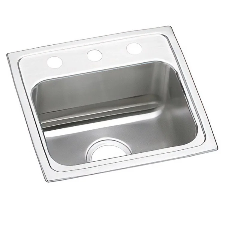 Kitchen Sink Lustertone Classic 17 x 16 Inch Single Bowl ADA Lustrous Satin Drop-In Rectangle Drain Location Center Depth 5 Inch Bottom Only Pads