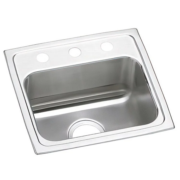 Kitchen Sink Lustertone Classic 17 x 16 Inch Single Bowl 1 Hole ADA Lustrous Satin Drop-In Rectangle Drain Location Center Depth 5 Inch Bottom Only Pads