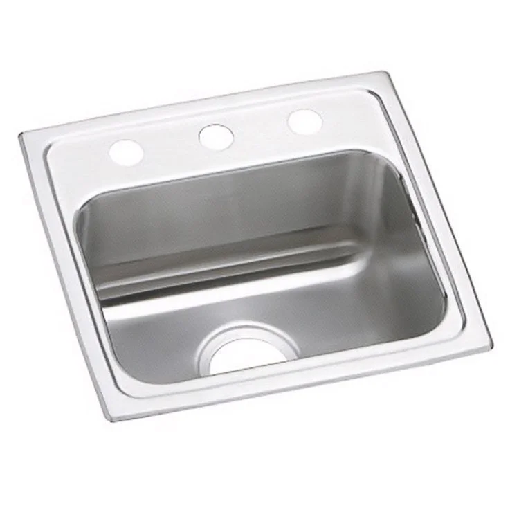 Kitchen Sink Lustertone Classic 17 x 16 Inch Single Bowl ADA Lustrous Satin Drop-In Rectangle Drain Location Center Depth 5-1/2 Inch Bottom Only Pads