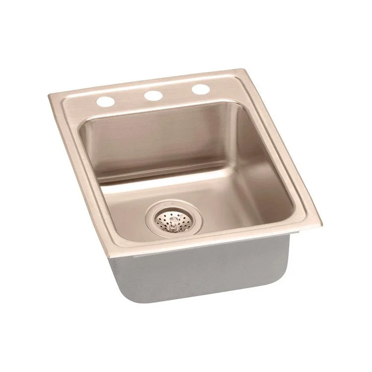 Kitchen Sink 17 x 22 Inch Single Bowl 1 Hole ADA Copper Drop-In Rectangle Drain Location Rear Center Depth 4-1/2 Inch Bottom Only Pads