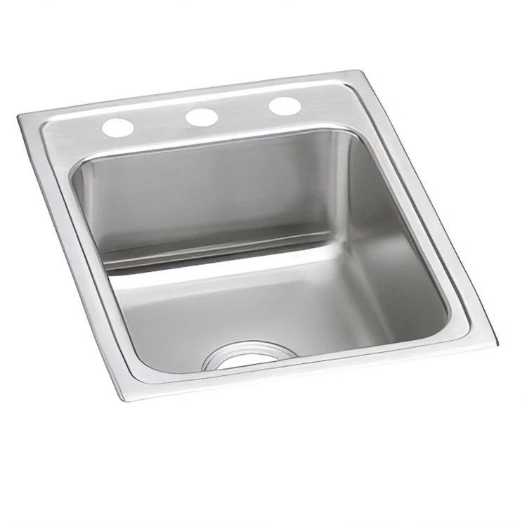 Kitchen Sink Lustertone Classic 17 x 22 Inch Single Bowl 2 Hole ADA Lustrous Satin Drop-In Rectangle Drain Location Rear Center Depth 5 Inch Bottom Only Pads