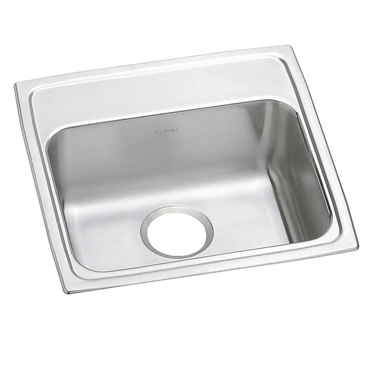 Kitchen Sink Lustertone Classic 19 x 18 Inch Single Bowl ADA Lustrous Satin Drop-In Rectangle Drain Location Rear Center Depth 5 Inch Bottom Only Pads