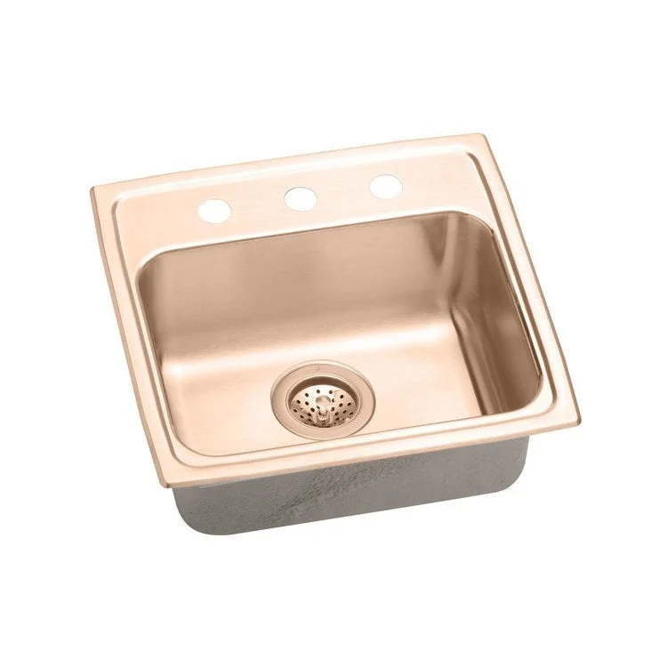 Kitchen Sink 19 x 18 Inch Single Bowl ADA Copper Drop-In Rectangle Drain Location Rear Center Depth 6 Inch Bottom Only Pads