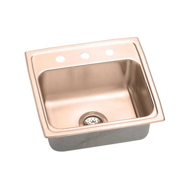 Kitchen Sink 19.5 x 19 Inch Single Bowl 2 Hole ADA Copper Drop-In Rectangle Drain Location Rear Center Depth 4 Inch Full Spray Sides and Bottom