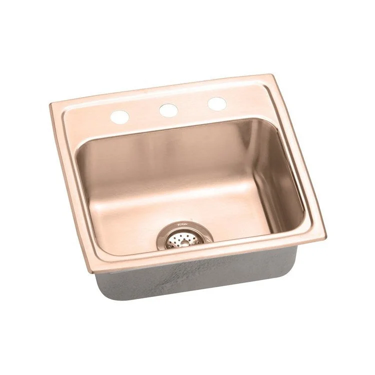 Kitchen Sink 19.5 x 19 Inch Single Bowl OS4 Hole ADA Copper Drop-In Rectangle Drain Location Rear Center Depth 6-1/2 Inch Full Spray Sides and Bottom