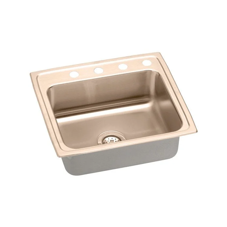 Kitchen Sink 22 x 19.5 Inch Single Bowl 1 Hole ADA Copper Drop-In Rectangle Drain Location Rear Center Depth 6 Inch Full Spray Sides and Bottom