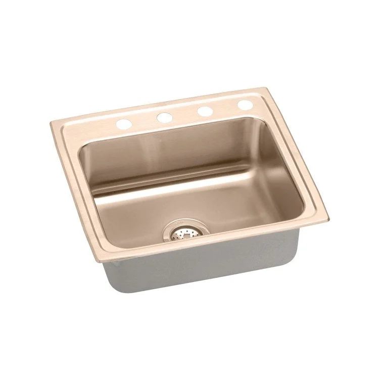 Kitchen Sink 22 x 19.5 Inch Single Bowl 2 Hole ADA Copper Drop-In Rectangle Drain Location Rear Center Depth 6 Inch Full Spray Sides and Bottom