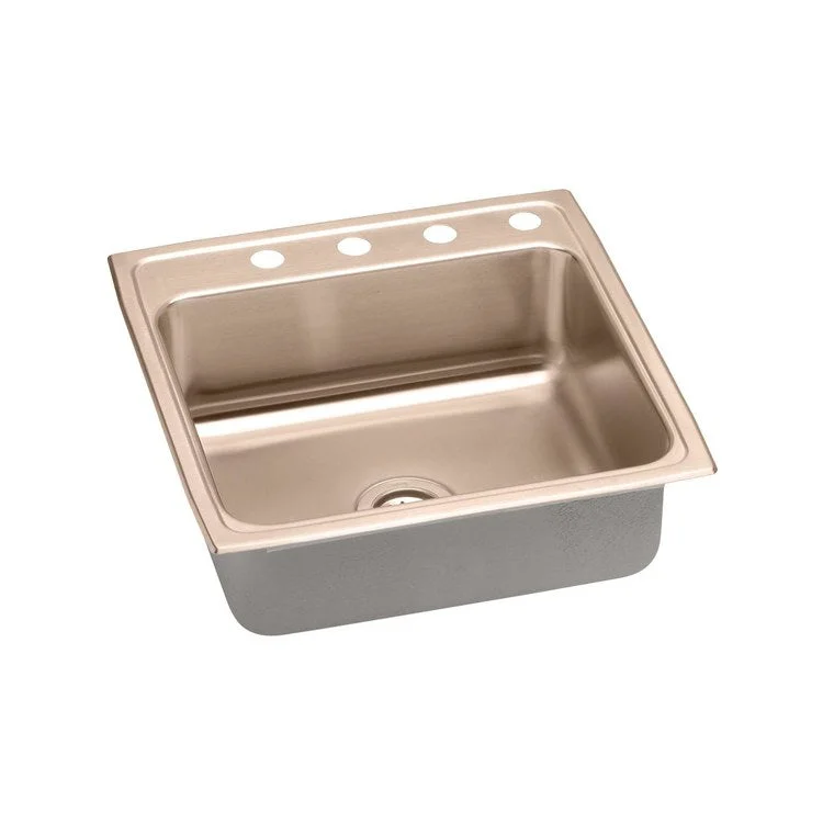 Kitchen Sink 22 x 22 Inch Single Bowl ADA Copper Drop-In Square Drain Location Rear Center Depth 4-1/2 Inch Bottom Only Pads