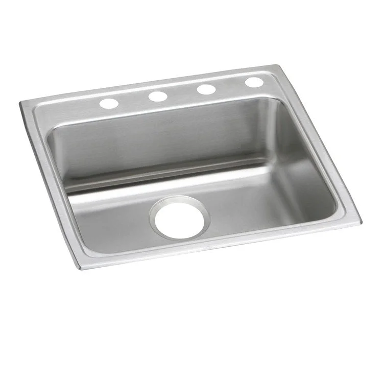 Kitchen Sink Lustertone Classic 22 x 22 Inch Single Bowl 2 Hole ADA Lustrous Highlighted Satin Top Mount Rectangle Drain Location Rear Center Depth 5 Inch Full Spray Sides and Bottom