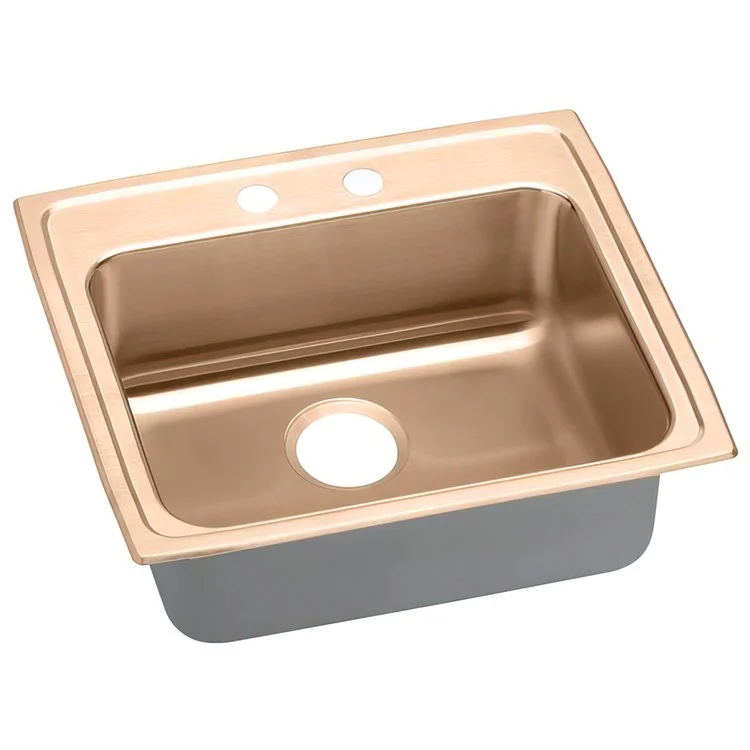 Kitchen Sink 25 x 21.25 Inch Single Bowl MR2 Hole ADA Copper Drop-In Rectangle Drain Location Rear Center Depth 4-1/2 Inch Full Spray Sides and Bottom