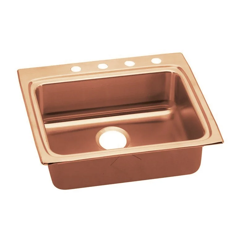 Kitchen Sink 25 x 22 Inch Single Bowl 1 Hole ADA Copper Drop-In Rectangle Drain Location Rear Center Depth 6 Inch Full Spray Sides and Bottom