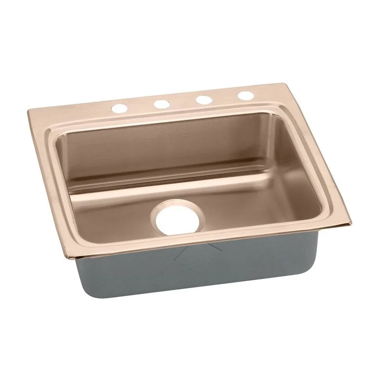 Kitchen Sink 25 x 22 Inch Single Bowl 3 Hole ADA Copper Drop-In Rectangle Drain Location Rear Center Depth 6 Inch Full Spray Sides and Bottom