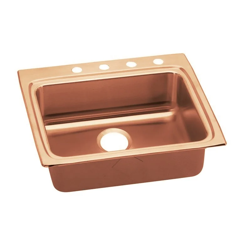 Kitchen Sink 25 x 22 Inch Single Bowl MR2 Hole ADA Copper Drop-In Rectangle Drain Location Rear Center Depth 6-1/2 Inch Bottom Only Pads