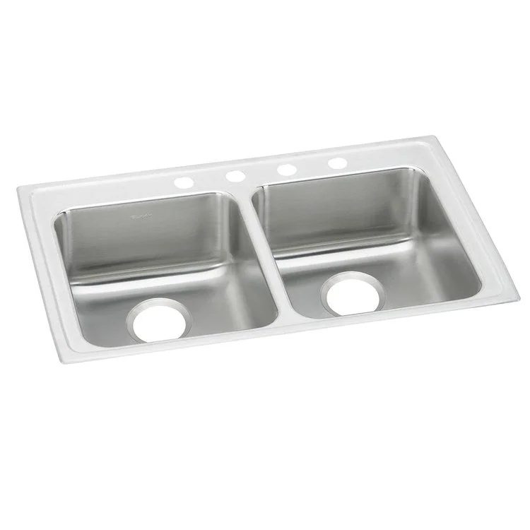 Kitchen Sink Lustertone Classic 29 x 22 Inch Double Bowl Equal MR2 Hole ADA Lustrous Satin Drop-In Rectangle Drain Location Rear Center Depth 6-1/2 Inch Bottom Only Pads