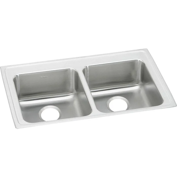 Kitchen Sink Lustertone Classic 33 x 19.5 Inch Double Bowl Equal ADA Lustrous Satin Drop-In Rectangle Drain Location Rear Center Depth 6-1/2 Inch Bottom Only Pads