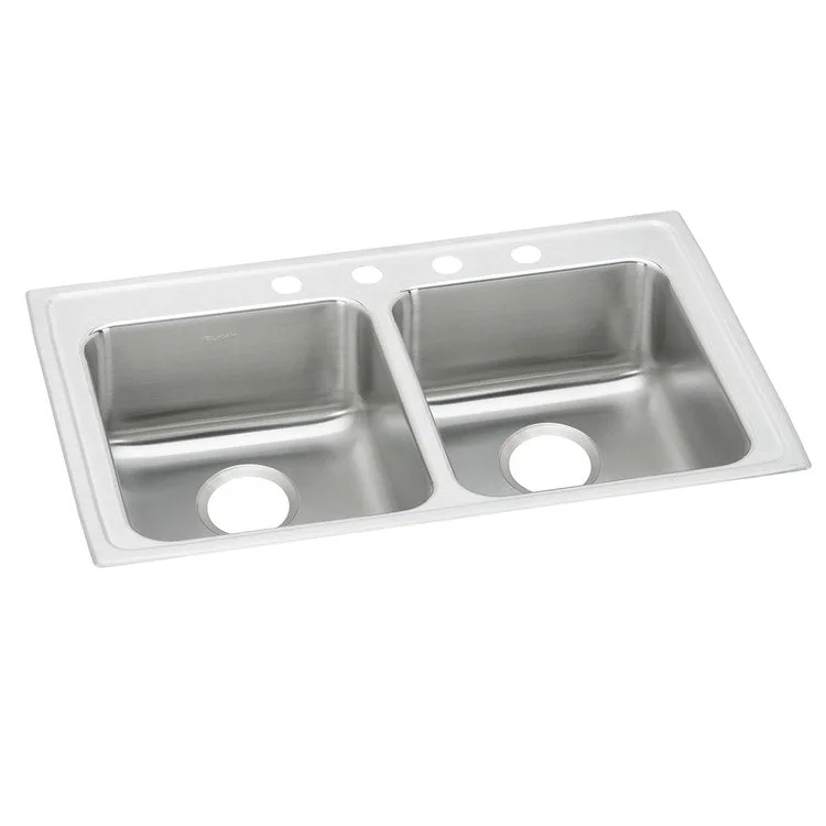 Kitchen Sink Lustertone Classic 33 x 21.25 Inch Double Bowl Equal 2 Hole ADA Lustrous Satin Drop-In Rectangle Drain Location Rear Center Depth 5 Inch Bottom Only Pads