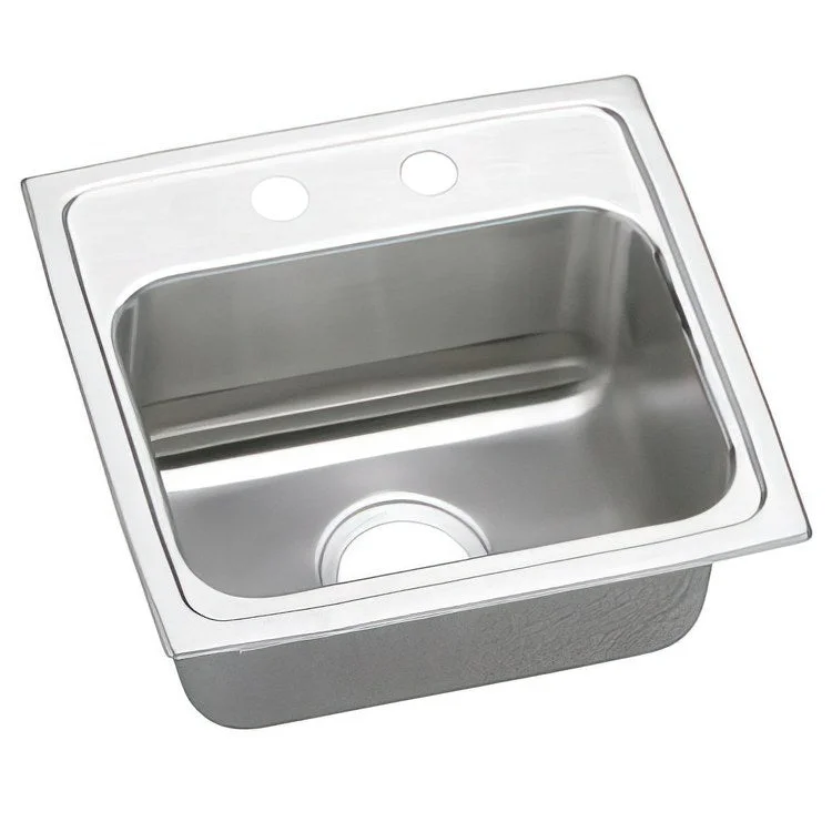 Kitchen Sink Lustertone Classic 17 x 16 Inch Single Bowl MR2 Hole ADA Lustrous Satin Drop-In Rectangle Drain Location Center Depth 6 Inch Quick Clip Mounting System Bottom Only Pads