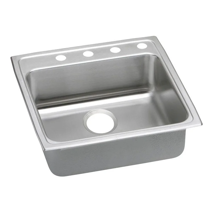 Kitchen Sink Lustertone Classic 22 x 22 Inch Single Bowl 4 Hole ADA Lustrous Satin Drop-In Rectangle Drain Location Rear Center Depth 5 Inch Quick Clip Mounting System Bottom Only Pads