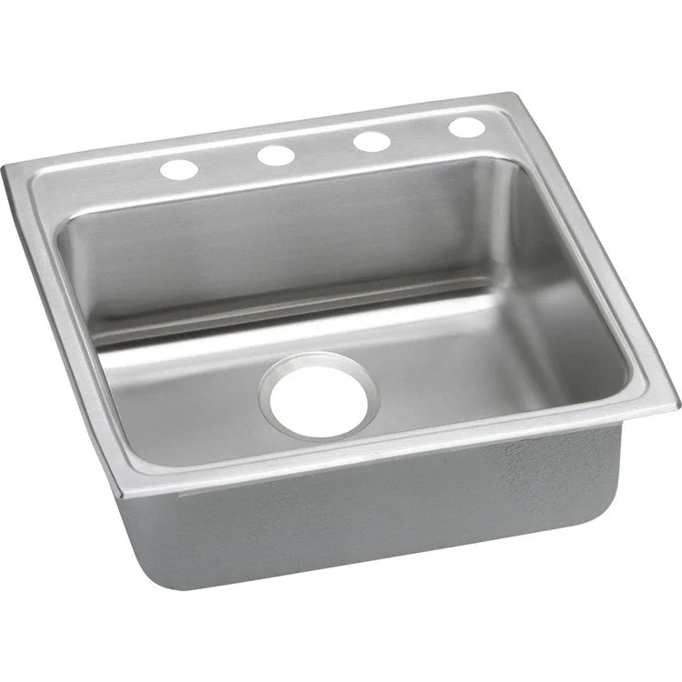 Kitchen Sink Lustertone Classic 22 x 22 Inch Single Bowl 3 Hole ADA Lustrous Highlighted Satin Top Mount Rectangle Drain Location Rear Center Depth 5-1/2 Inch Quick Clip Mounting System Full Spray Sides and Bottom