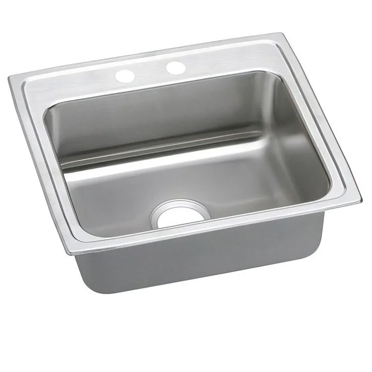 Kitchen Sink Lustertone Classic 25 x 21.25 Inch Single Bowl 2 Hole ADA Lustrous Highlighted Satin Top Mount Rectangle Drain Location Rear Center Depth 5 Inch Quick Clip Mounting System Full Spray Sides and Bottom