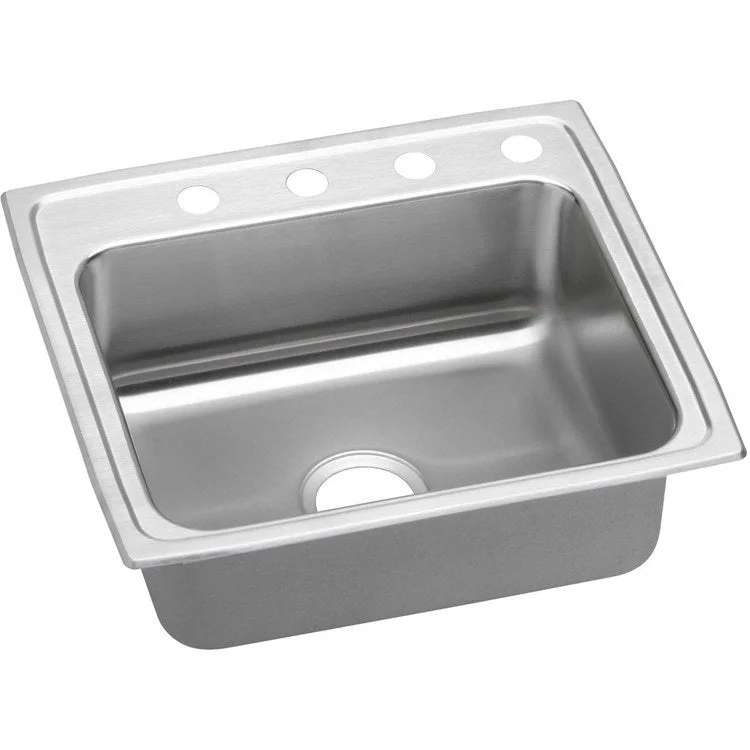 Kitchen Sink Lustertone Classic 25 x 21.25 Inch Single Bowl 4 Hole ADA Lustrous Highlighted Satin Top Mount Rectangle Drain Location Rear Center Depth 5-1/2 Inch Quick Clip Mounting System Full Spray Sides and Bottom