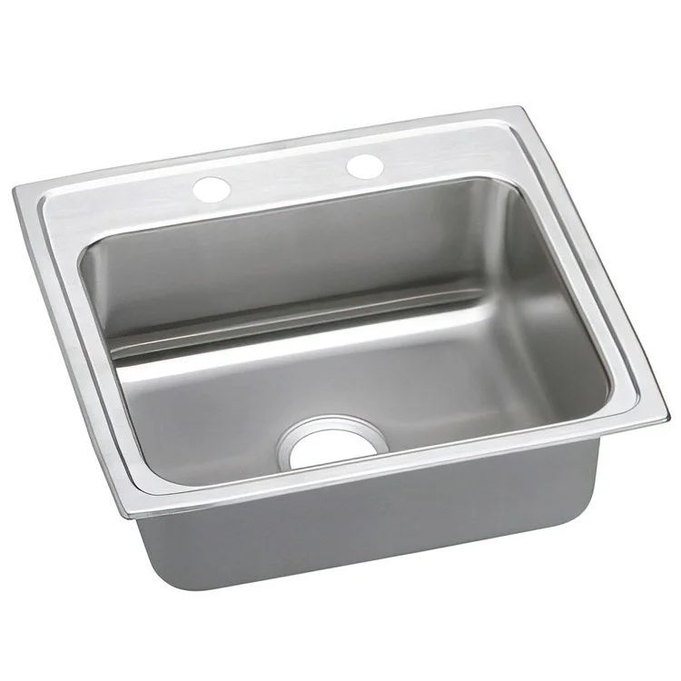 Kitchen Sink Lustertone Classic 25 x 21.25 Inch Single Bowl MR2 Hole ADA Lustrous Satin Drop-In Rectangle Drain Location Rear Center Depth 6 Inch Quick Clip Mounting System Bottom Only Pads