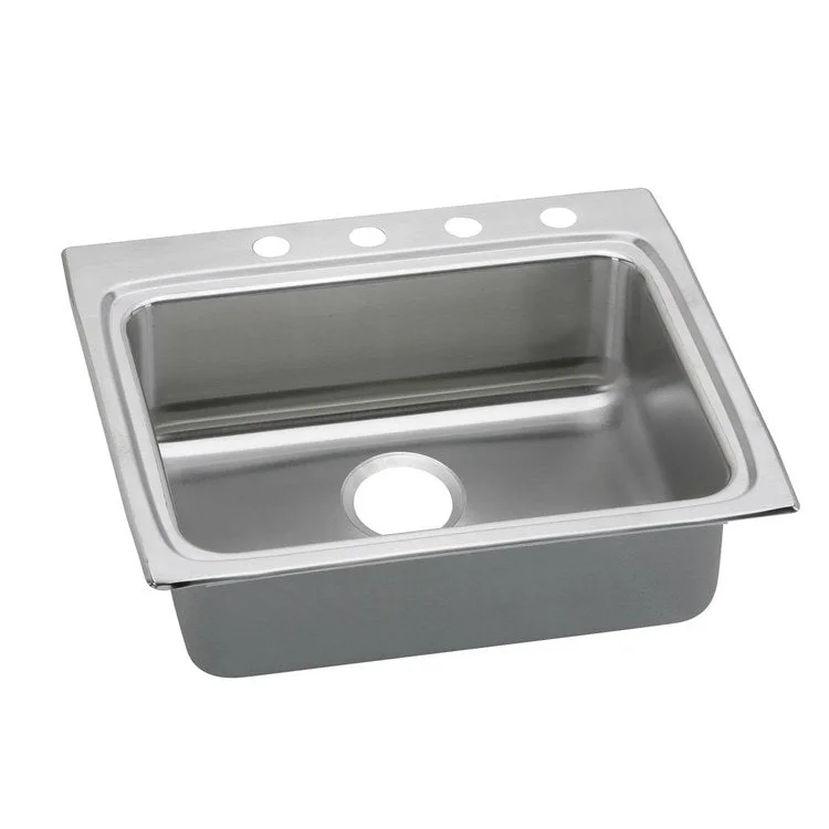 Kitchen Sink Lustertone Classic 25 x 22 Inch Single Bowl 3 Hole ADA Lustrous Satin Drop-In Rectangle Drain Location Rear Center Depth 5 Inch Quick Clip Mounting System Bottom Only Pads