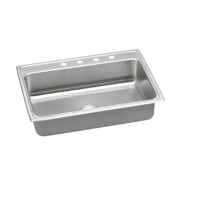 Kitchen Sink Lustertone Classic 31 x 22 Inch Single Bowl 1 Hole ADA Lustrous Highlighted Satin Top Mount Rectangle Drain Location Rear Center Depth 6-1/2 Inch Quick Clip Mounting System Full Spray Sides and Bottom