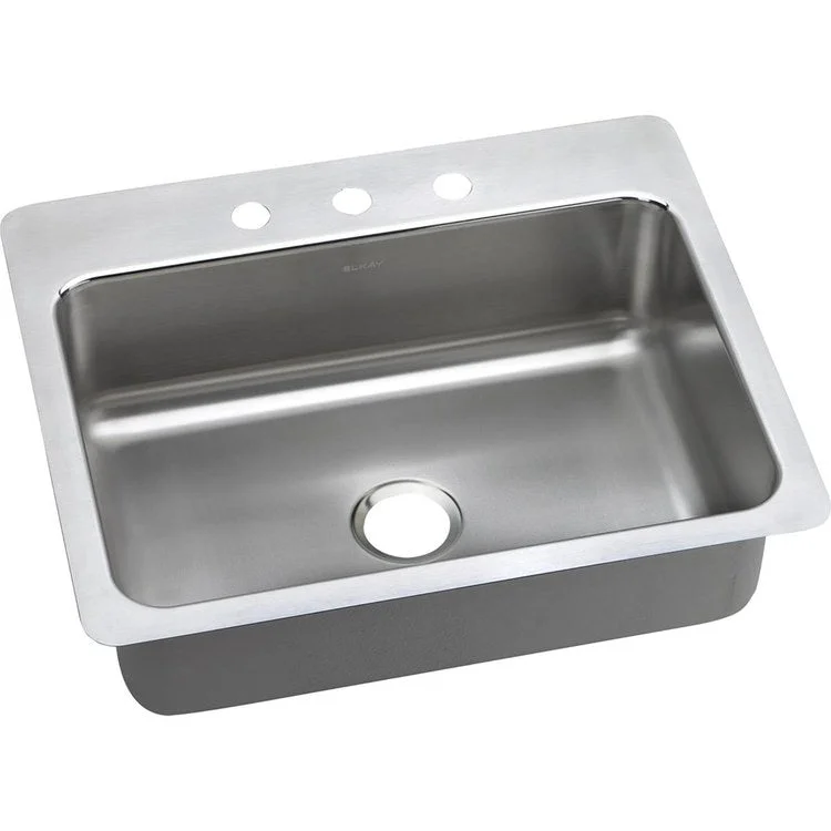 Kitchen Sink Lustertone Classic 27 x 22 Inch Single Bowl 3 Hole Lustrous Satin Drop-In Undermount Drain Location Center Slim Rim Sides and Bottom Pads