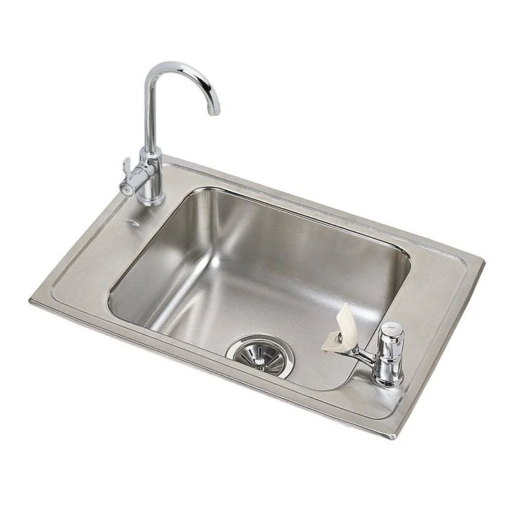 Classroom Sink Celebrity 25 x 17 Inch Single Bowl Rectangular Faucet & Bubbler Kit 2 Hole Brushed Satin Drop-In Minimum Cabinet Size 30 Inch 7-1/8 Inch 20 Gauge Bottom Only Pads