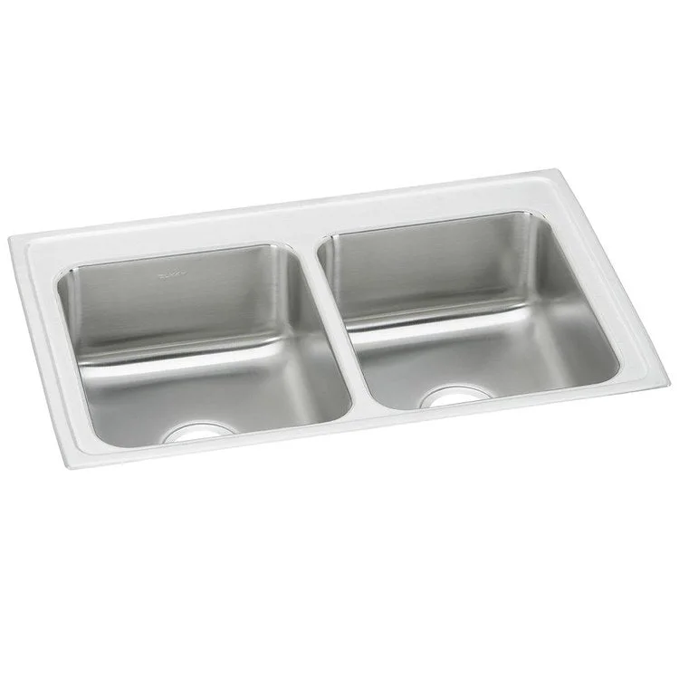 Kitchen Sink Celebrity 33 x 21.25 Inch Double Bowl Equal Brushed Satin Drop-In Drain Location Center Bottom Only Pads