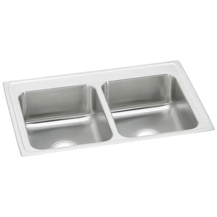 Kitchen Sink Celebrity 33 x 22 Inch Double Bowl Brushed Satin Drop-In Drain Location Center Bottom Only Pads