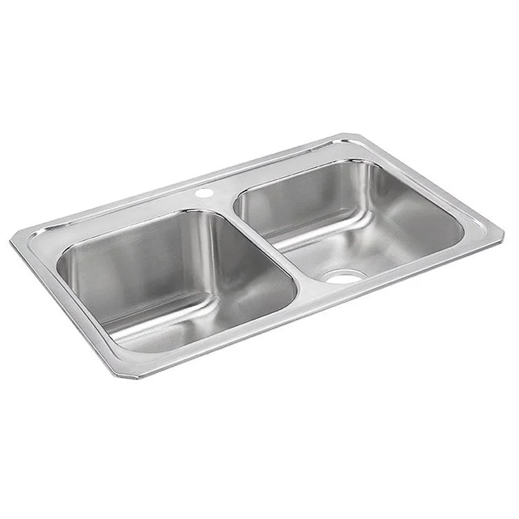 Kitchen Sink Celebrity 33 x 22 Inch Double Bowl Drain Location Equal Left Primary Bowl 1 Hole Brushed Satin Drop-In Drain Location Center Full Spray Sides and Bottom