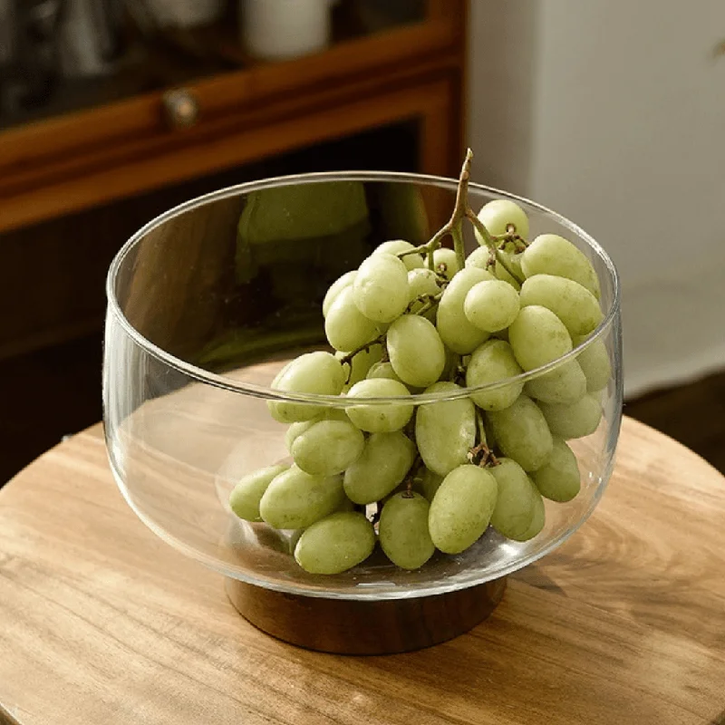 European Glass and Wooden Fruit Bowl