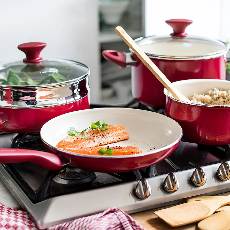 GreenPan Rio - 16pc Ceramic Nonstick Cookware Set, Red