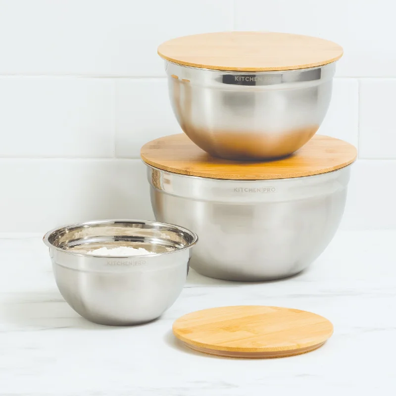 Kitchen Pro Mixwell Mixing Bowl with Bamboo Lid Set 3 Piece