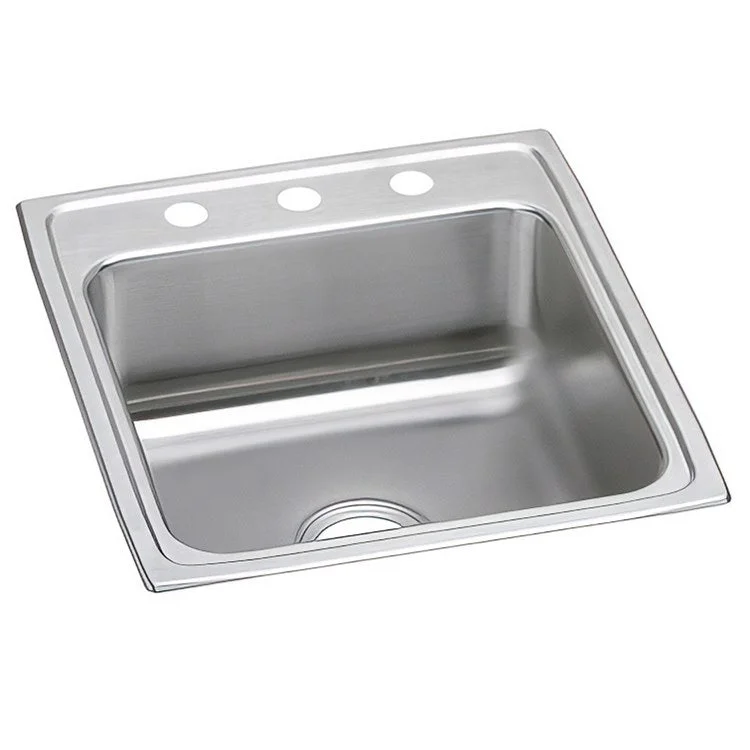 Kitchen Sink Lustertone Classic 19.5 x 22 Inch Single Bowl ADA Lustrous Satin Drop-In Rectangle Drain Location Rear Center Depth 5-1/2 Inch Bottom Only Pads