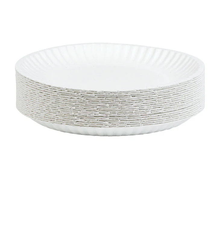 AJM PP9GRAWH 9" White Paper Plates 100 Count