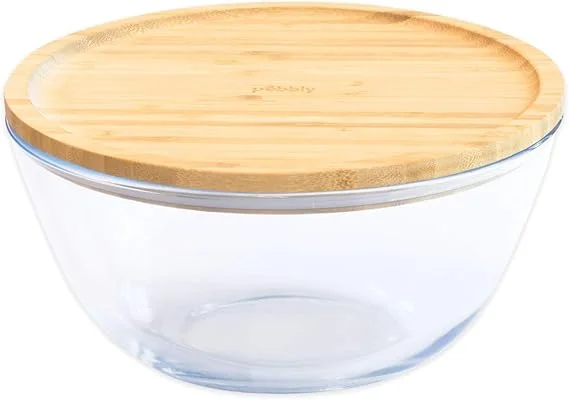 Pebbly - Glass Mixing Bowl With Bamboo Lid 2.6l